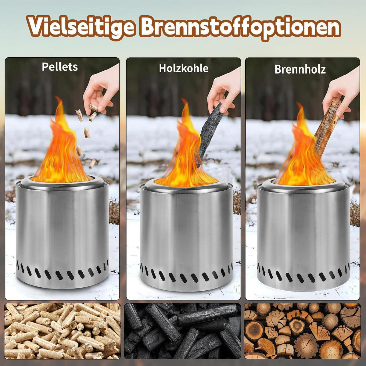 Feuerschale Edelstahl 22cm – Tragbarer Outdoor Feuerkorb