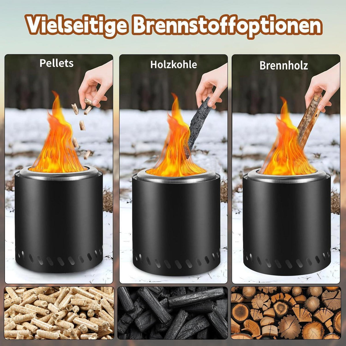 Rauchfreie Feuerschale Edelstahl – Tragbarer Camping Feuerkorb