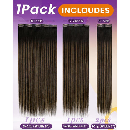 Echthaar Haarverlängerung Braun Balayage Clip-In 45cm