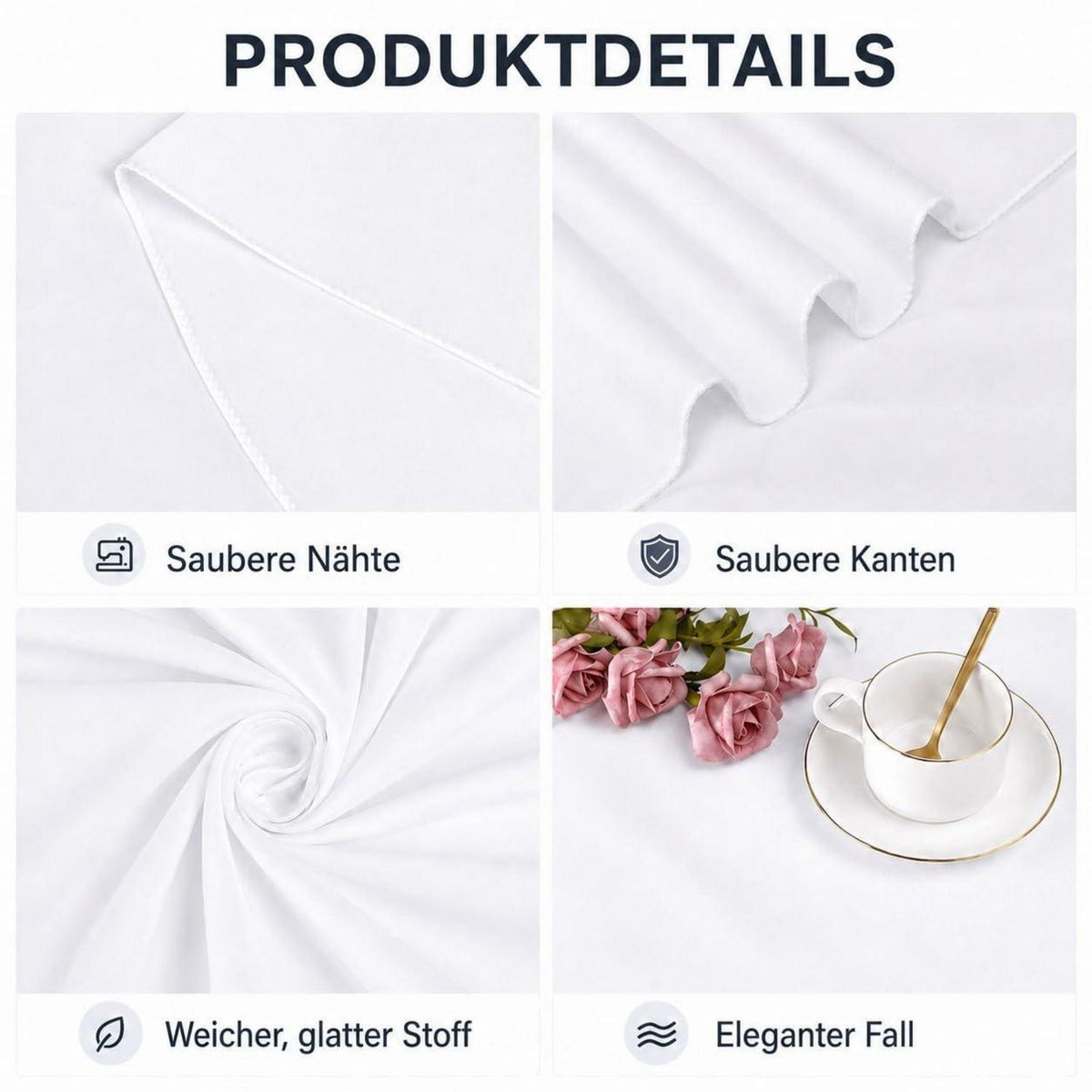 Runde Tischdecken Set 6er, Weiß, 305 cm – Waschbar & Fleckenabweisend