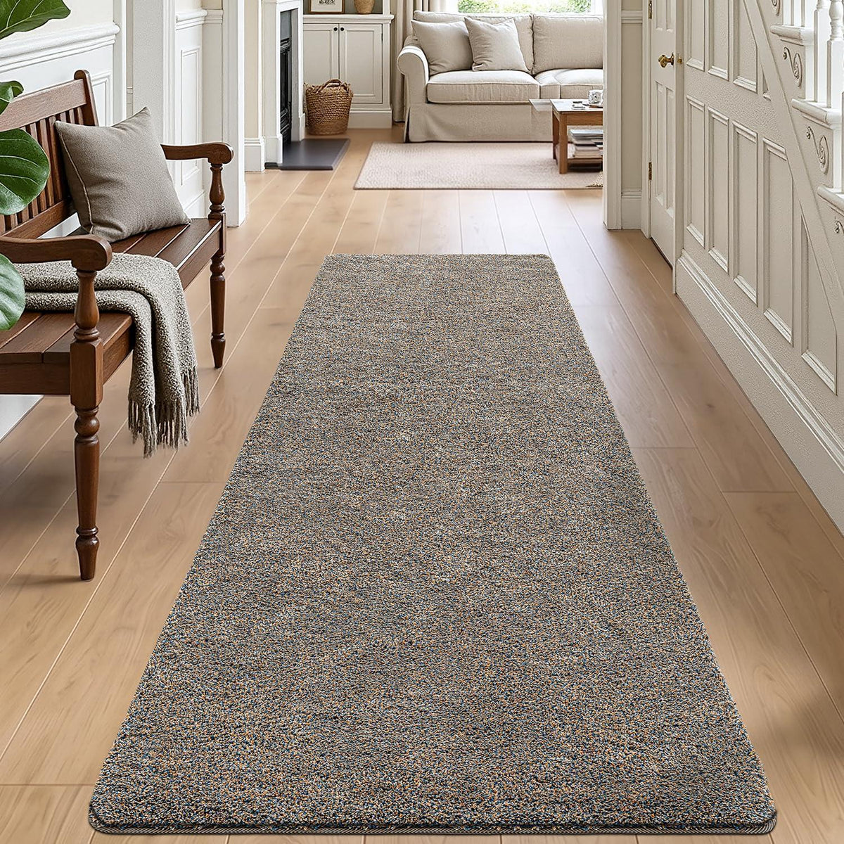 Flur Läufer Teppich rutschfest Braun-Blau 80x250 cm