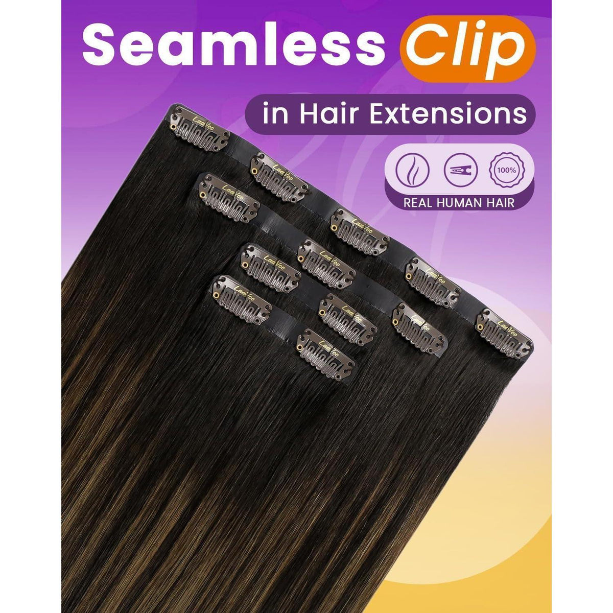 Echthaar Clip-In Extensions Braun Ombre 50cm - 4er Set