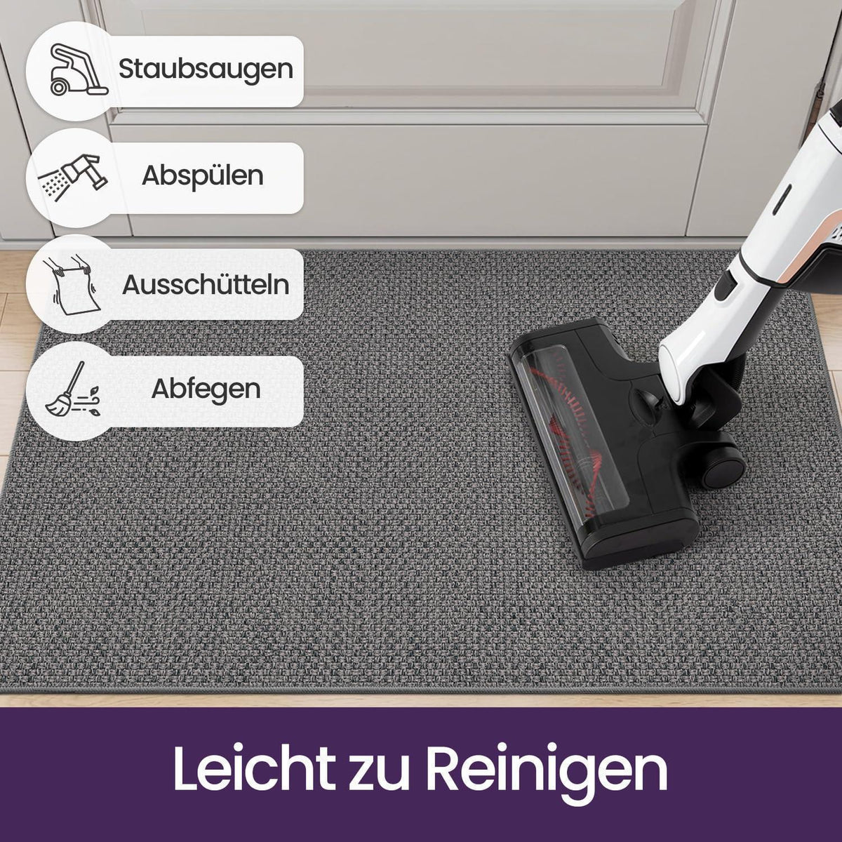 Graue Fußmatte Innen 120x180 cm – Rutschfest & Sauberlauf