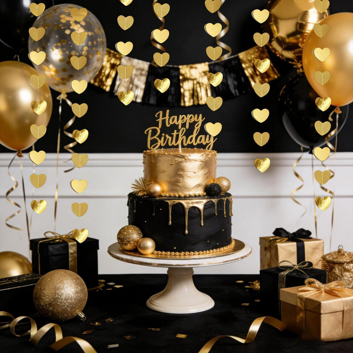 Goldene Herz Girlande 4m – Romantische Dekoration für Hochzeit & Party