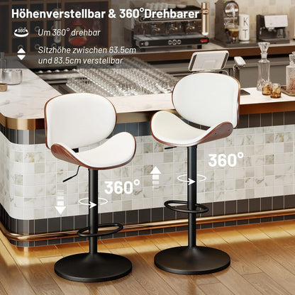 Barhocker Set 2er – Höhenverstellbar, Holz, Weiß in Lederoptik