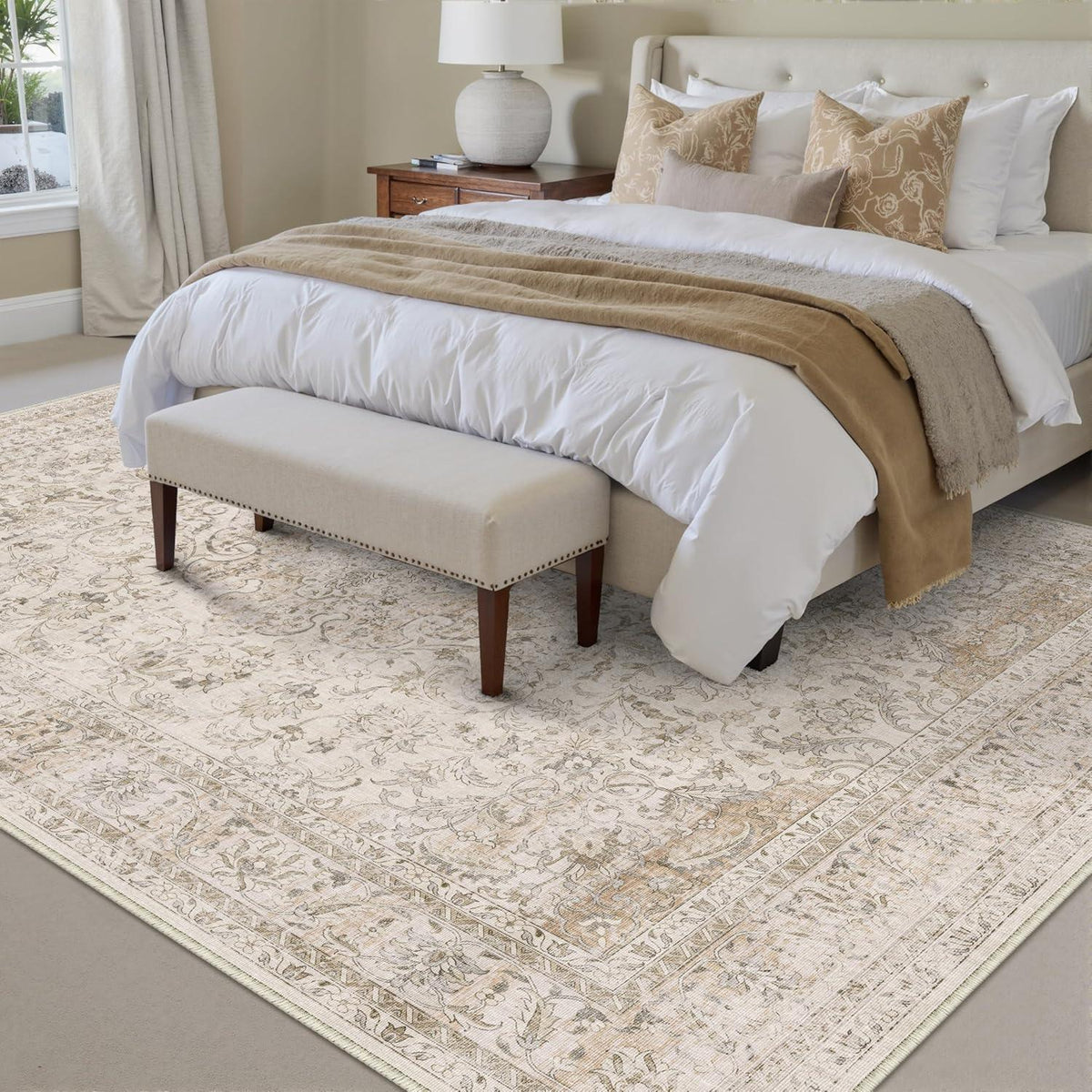 Vintage Teppich 240x300cm Beige – Waschbar & Robust für Wohnzimmer