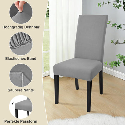 Elastische Stuhlhussen 6er Set - Hellgrau & Beige