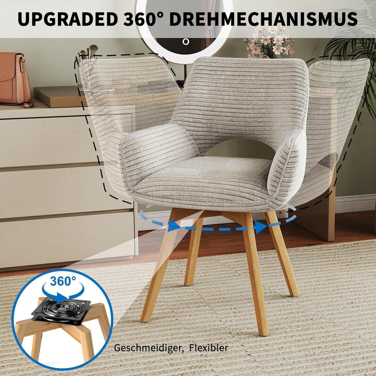 360° Drehbarer Esszimmerstuhl mit Armlehnen, Taupe