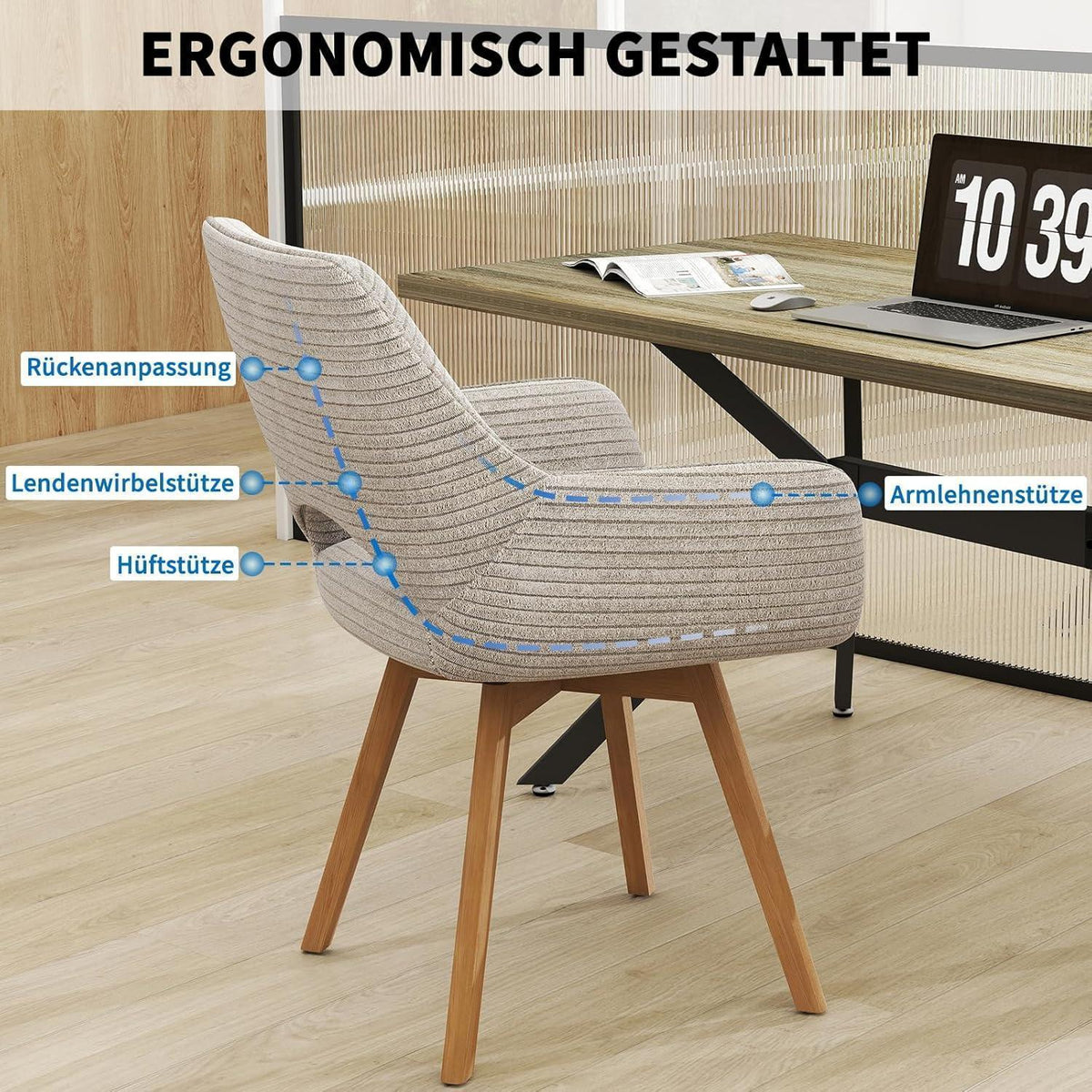 360° Drehbarer Esszimmerstuhl mit Armlehnen, Taupe
