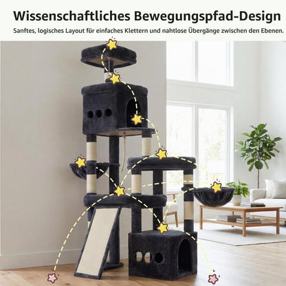 Großer Kratzbaum Rauchgrau für Wohnungskatzen mit Höhle