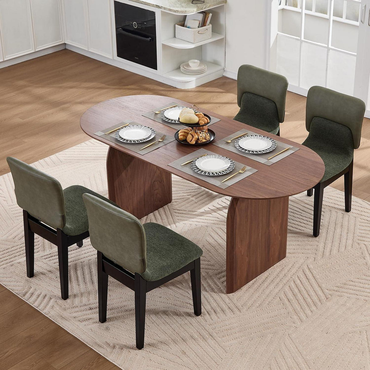 Esszimmerstühle Set 4 Grün, Polsterstuhl Holzbeine Modern