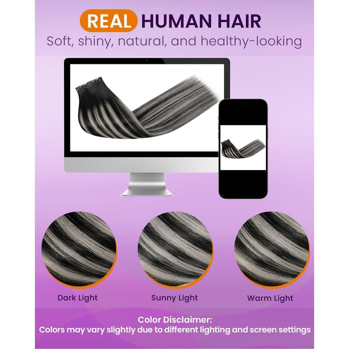 Echthaar Clip-Ins Schwarz/Braun/Blond – 40cm, 80g