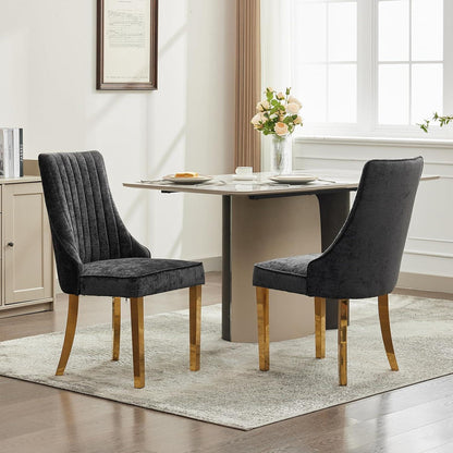Bequeme Esszimmerstühle 4er Set mit Stoffbezug & Goldbeinen