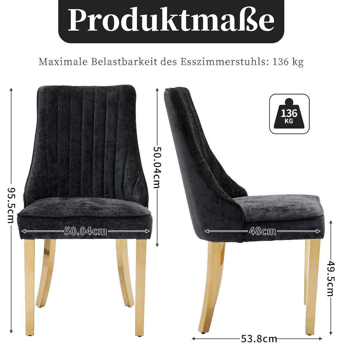 Bequeme Esszimmerstühle 4er Set mit Stoffbezug & Goldbeinen