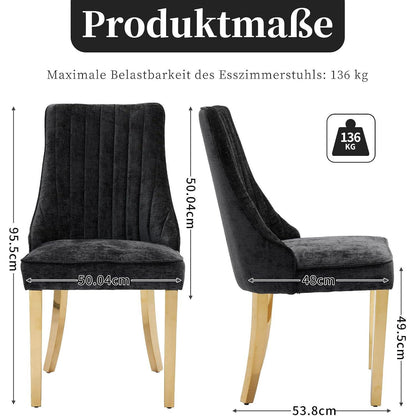 Bequeme Esszimmerstühle 4er Set mit Stoffbezug & Goldbeinen
