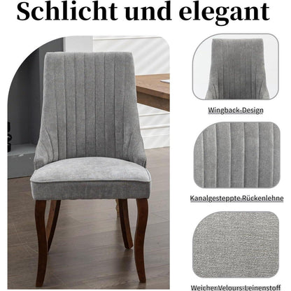 Esszimmerstühle Set 8 Grau, Bequeme Polsterstühle mit Holzbeinen
