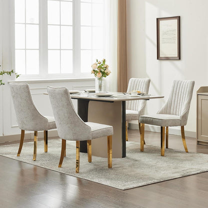 Bequeme Esszimmerstühle 2er-Set, Beige mit Goldbeinen