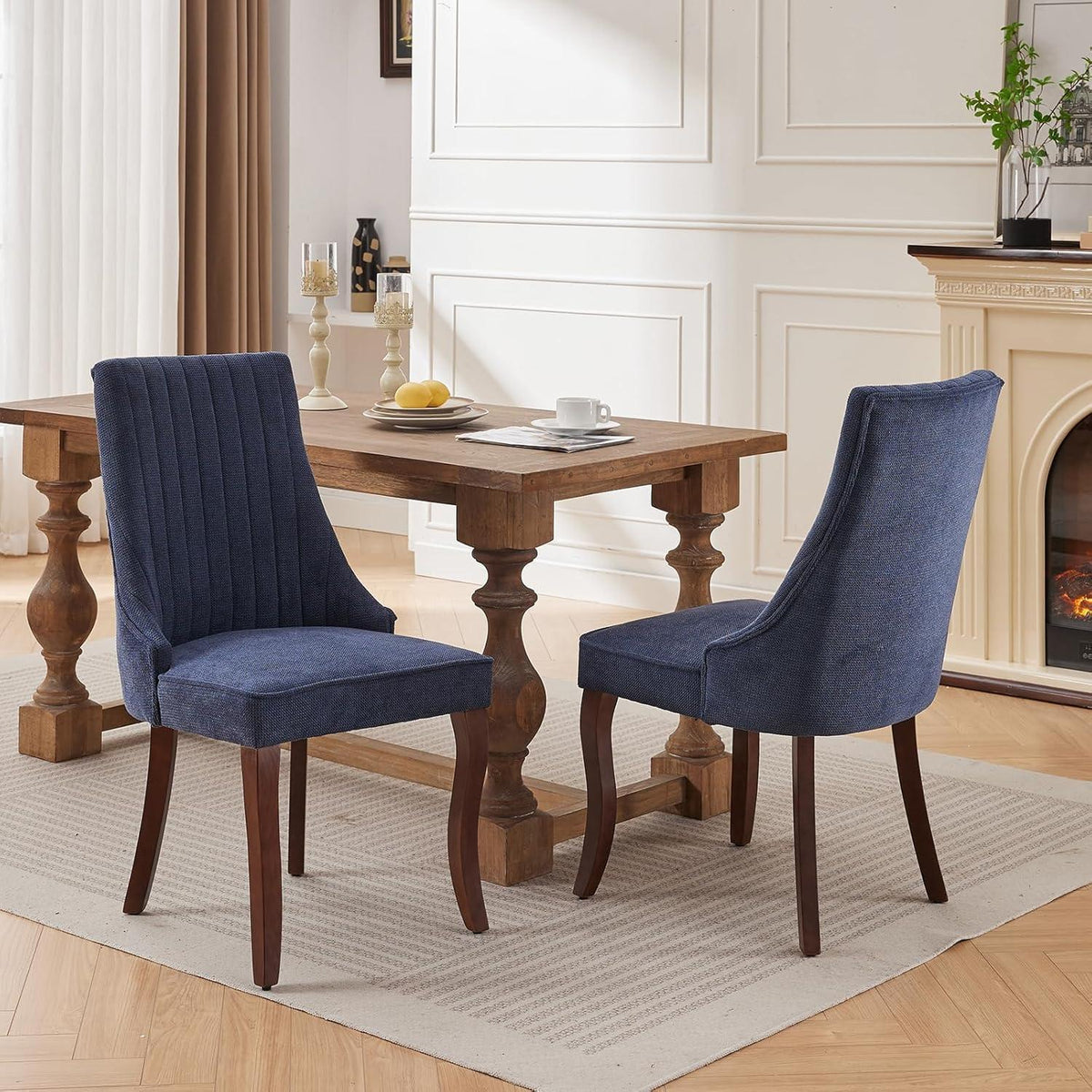 Esszimmerstühle Set 4 Blau, Bequeme Polsterstühle mit Holzbeinen