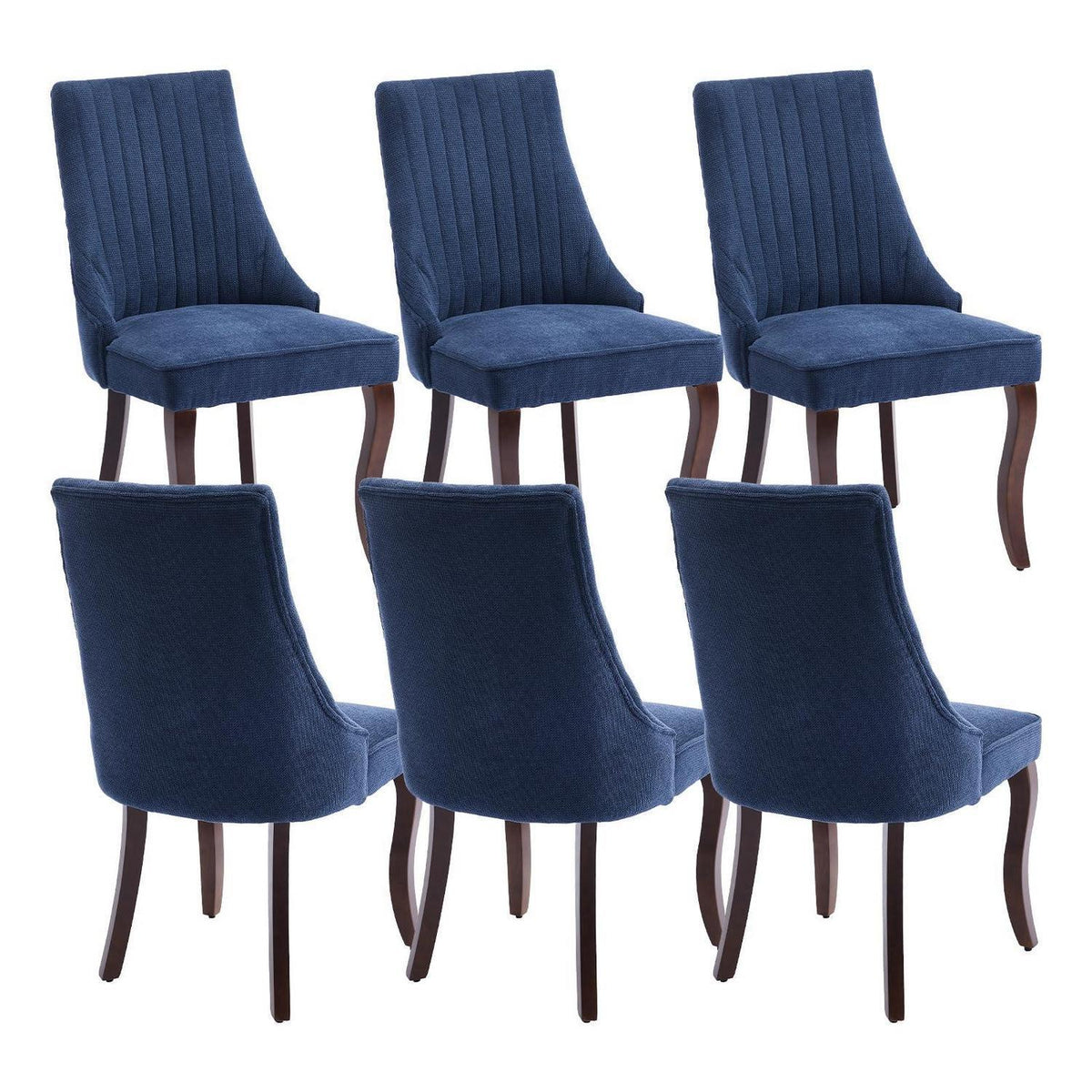 Esszimmerstühle Set 6 Blau, Bequeme Polsterstühle mit Holzbeinen
