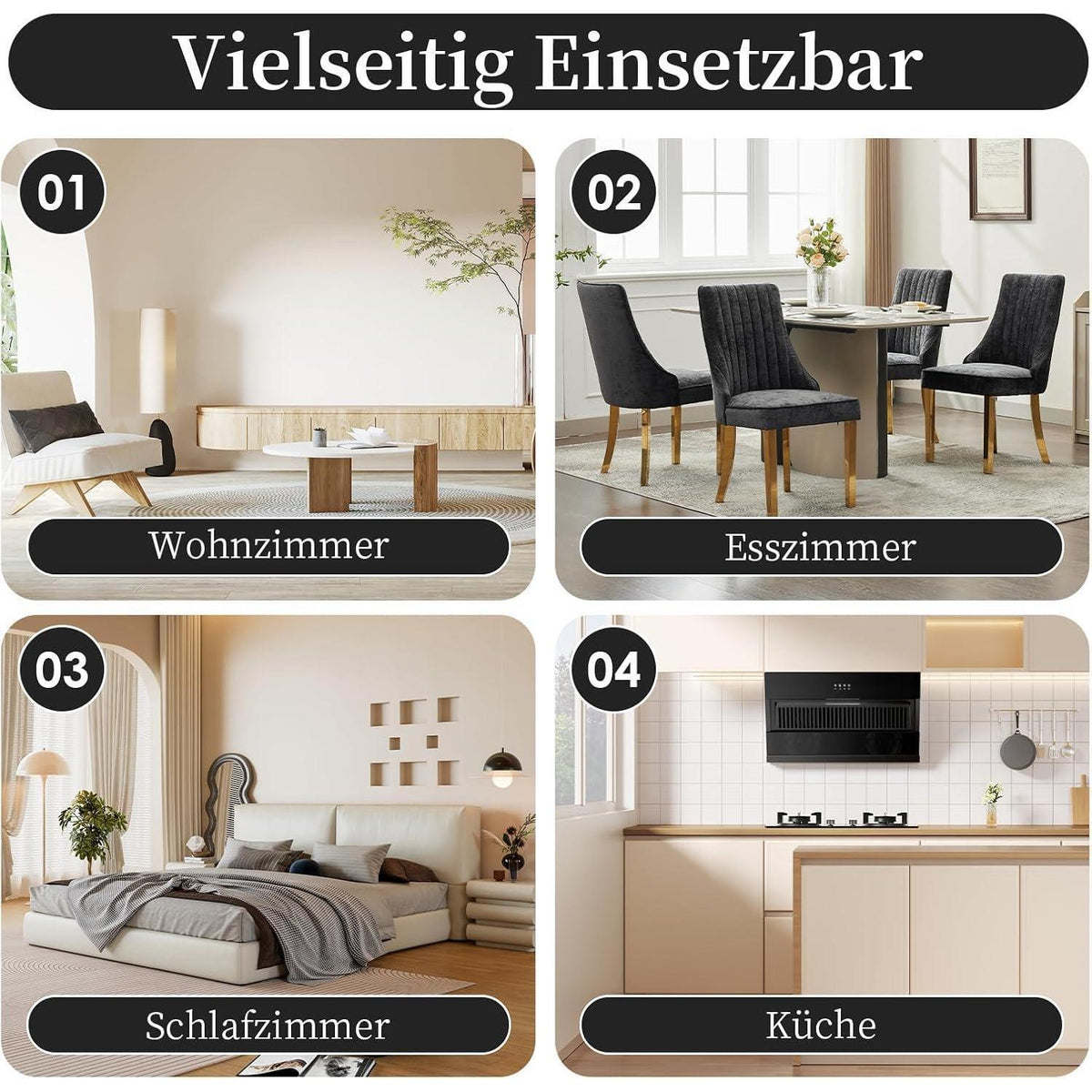 Esszimmerstühle 2er Set, Stoff & Goldene Edelstahlbeine