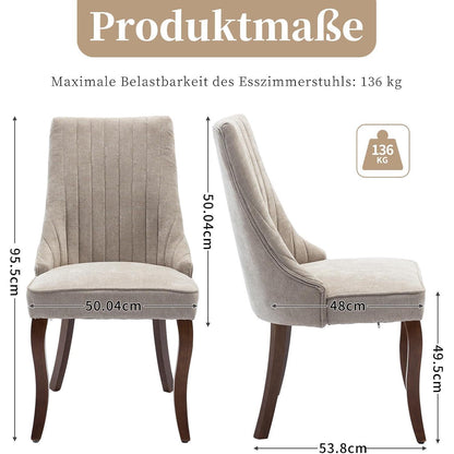 Bequeme Esszimmerstühle 2er Set, Stoff & Massivholz