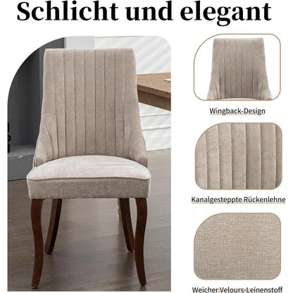 Bequeme Esszimmerstühle 2er Set, Stoff & Massivholz