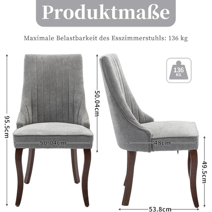 Esszimmerstühle 2er Set Grau, Stoff & Massivholz
