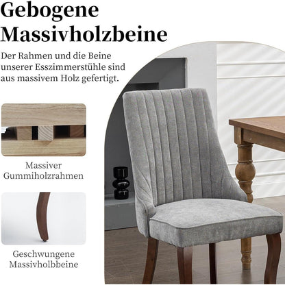 Esszimmerstühle 2er Set Grau, Stoff & Massivholz