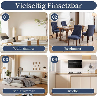 Bequeme Esszimmerstühle 2er Set, Blau mit Massivholzbeinen