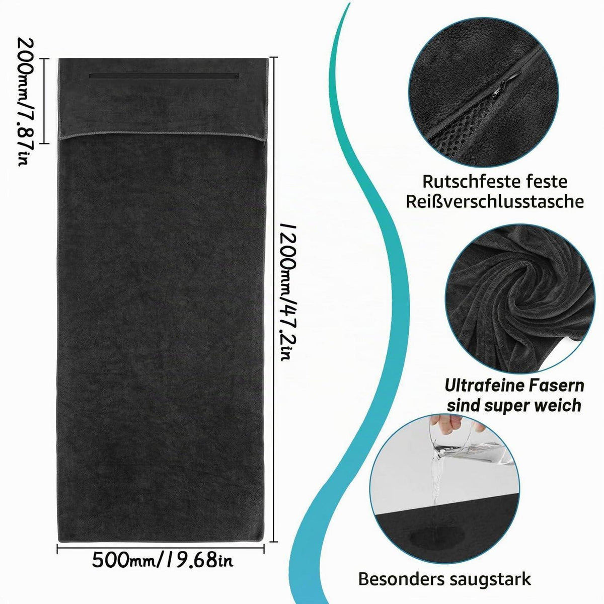 Fitness Handtuch Mikrofaser mit Reißverschlusstasche