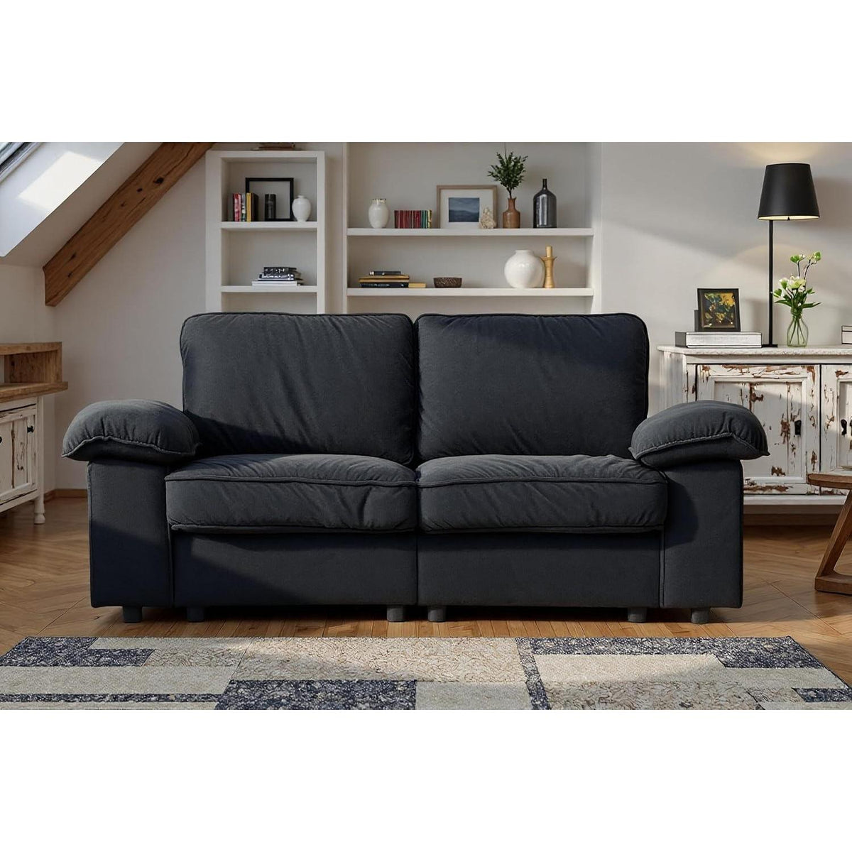 2-Sitzer Couch Schwarz mit Stauraum & Velvet