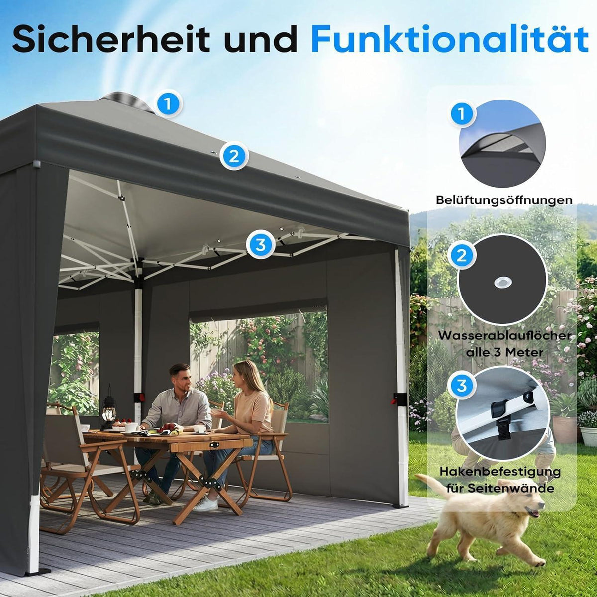 Faltpavillon 3x6m wasserdicht mit Seitenwänden & UV-Schutz