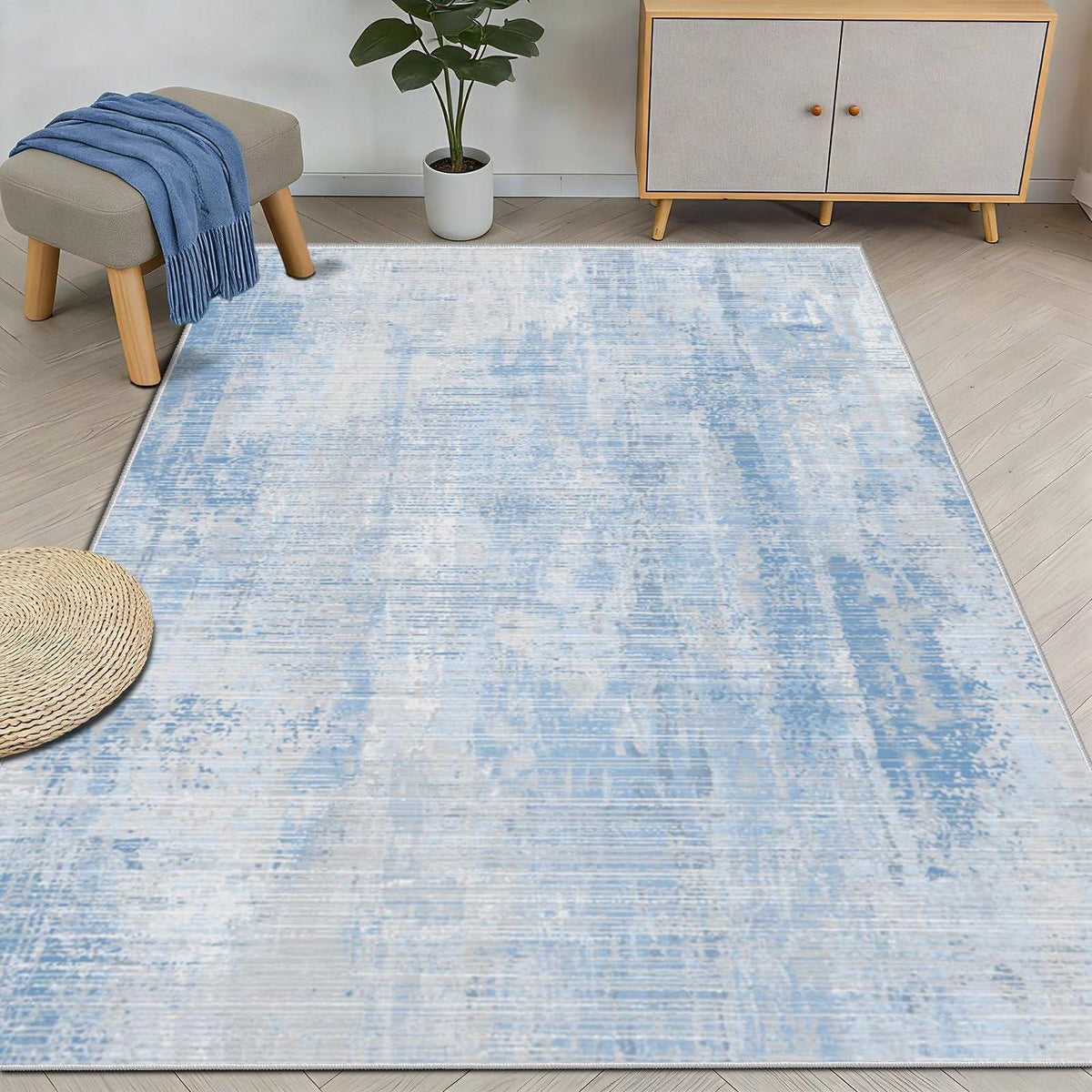 Abstrakt blauer Teppich 160x200cm – Waschbar & Rutschfest