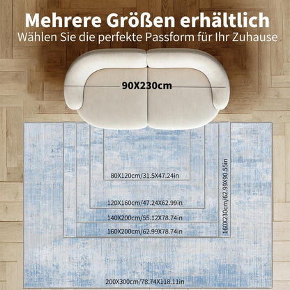 Abstrakt blauer Teppich 160x200cm – Waschbar & Rutschfest