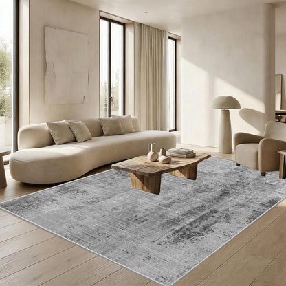 Grauer Wohnzimmerteppich 160x200cm – Moderner Kurzflor Teppich