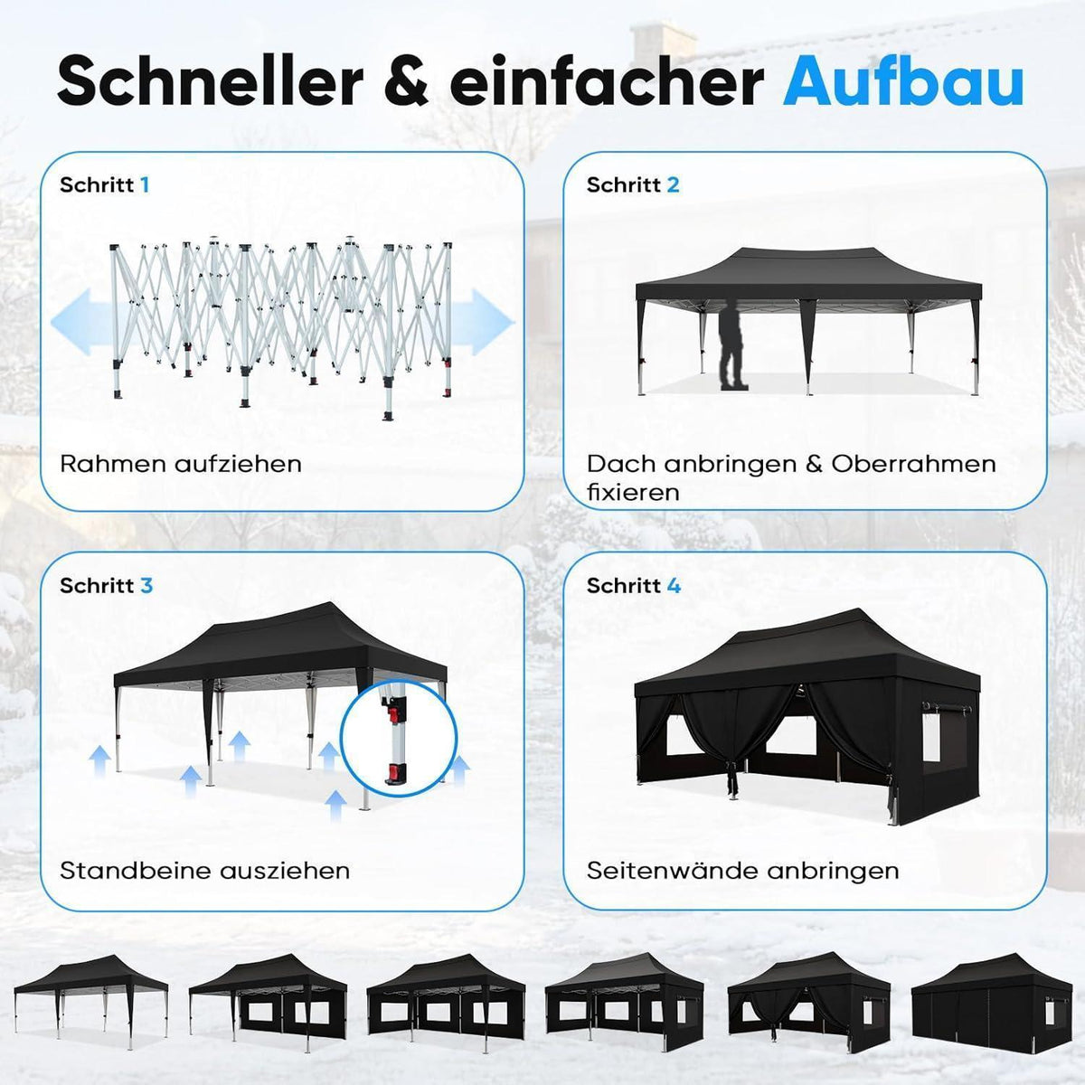 Faltpavillon 3x6m wasserdicht – Partyzelt mit Seitenwänden