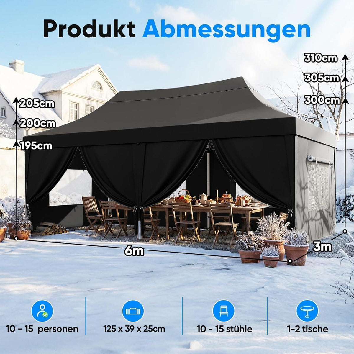 Faltpavillon 3x6m wasserdicht – Partyzelt mit Seitenwänden