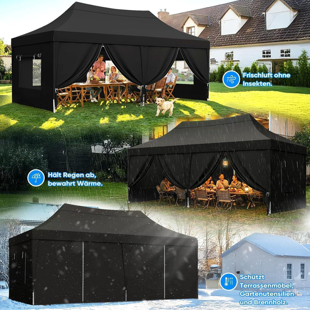 Faltpavillon 3x6m wasserdicht – Partyzelt mit Seitenwänden