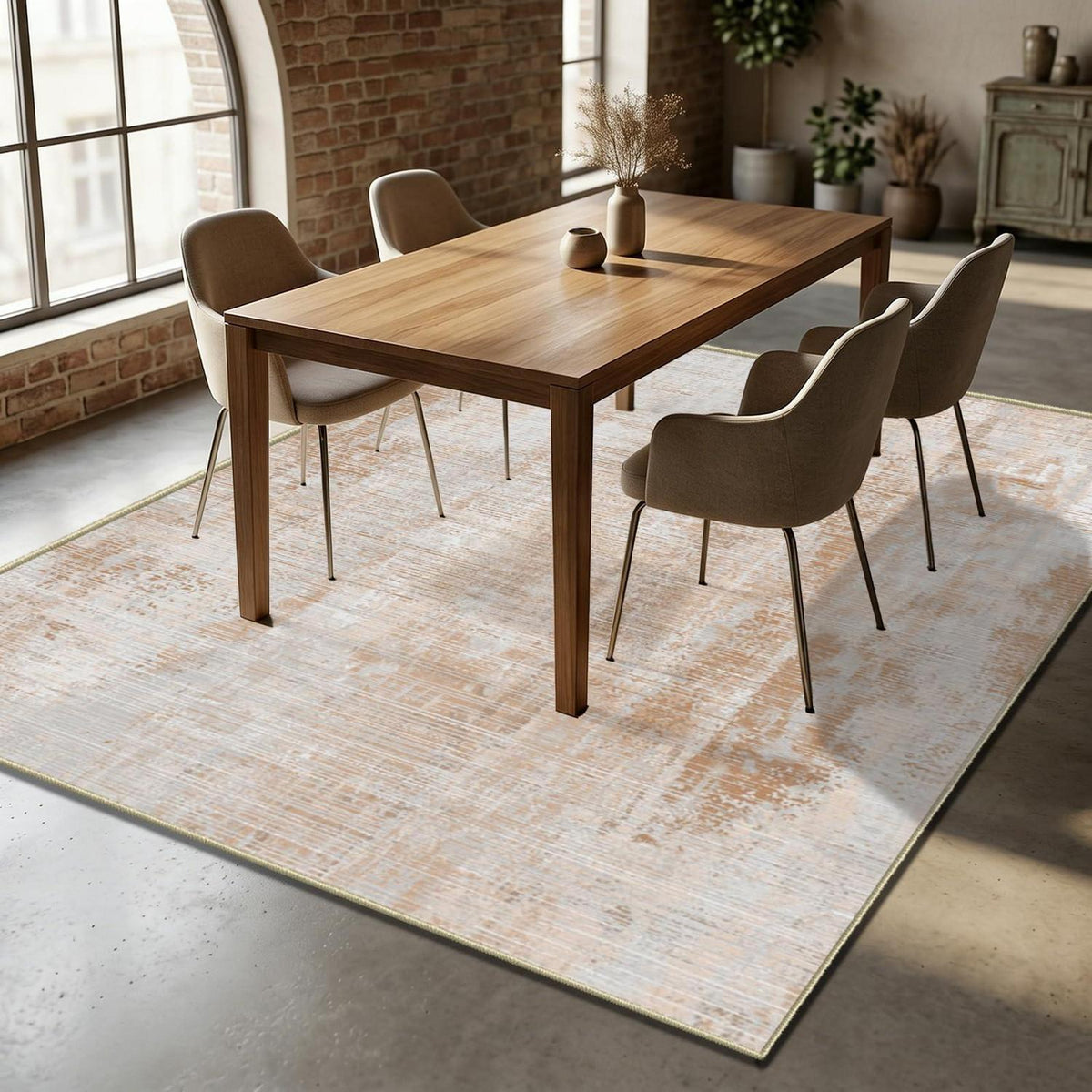 WUTONG Teppich Wohnzimmer 160x200cm Hellbraun Sand – Waschbar & Vintage