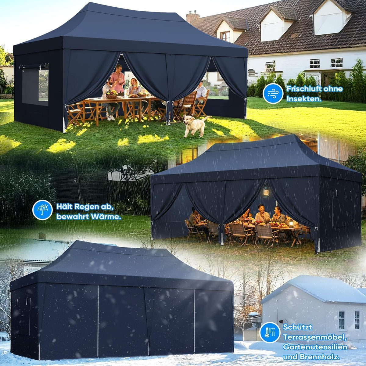 Faltpavillon 3x6m wasserdicht – Partyzelt mit Seitenwänden & UV-Schutz