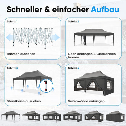 Faltpavillon 3x6m wasserdicht mit Seitenwänden & UV-Schutz