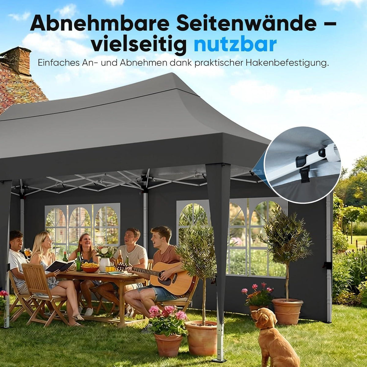 Faltpavillon 3x6m wasserdicht mit Seitenwänden & UV-Schutz