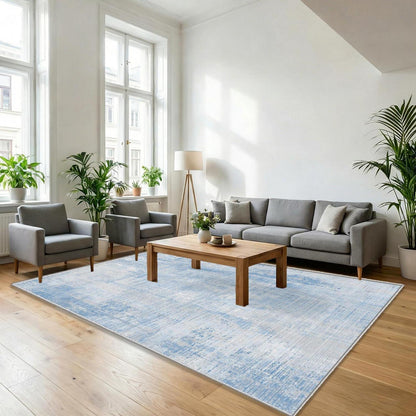 Blauer Teppich 160x230cm – Waschbar, Modern, Kurzflor & Rutschfest