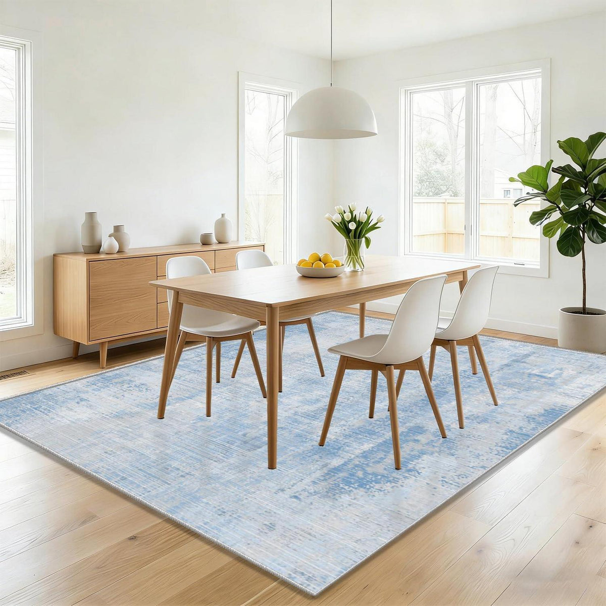 Blauer Teppich 160x230cm – Waschbar, Modern, Kurzflor & Rutschfest