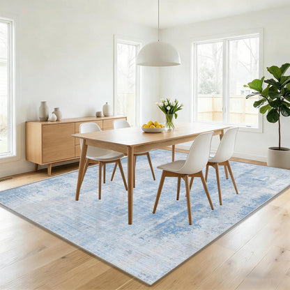 Blauer Teppich 160x230cm – Waschbar, Modern, Kurzflor & Rutschfest