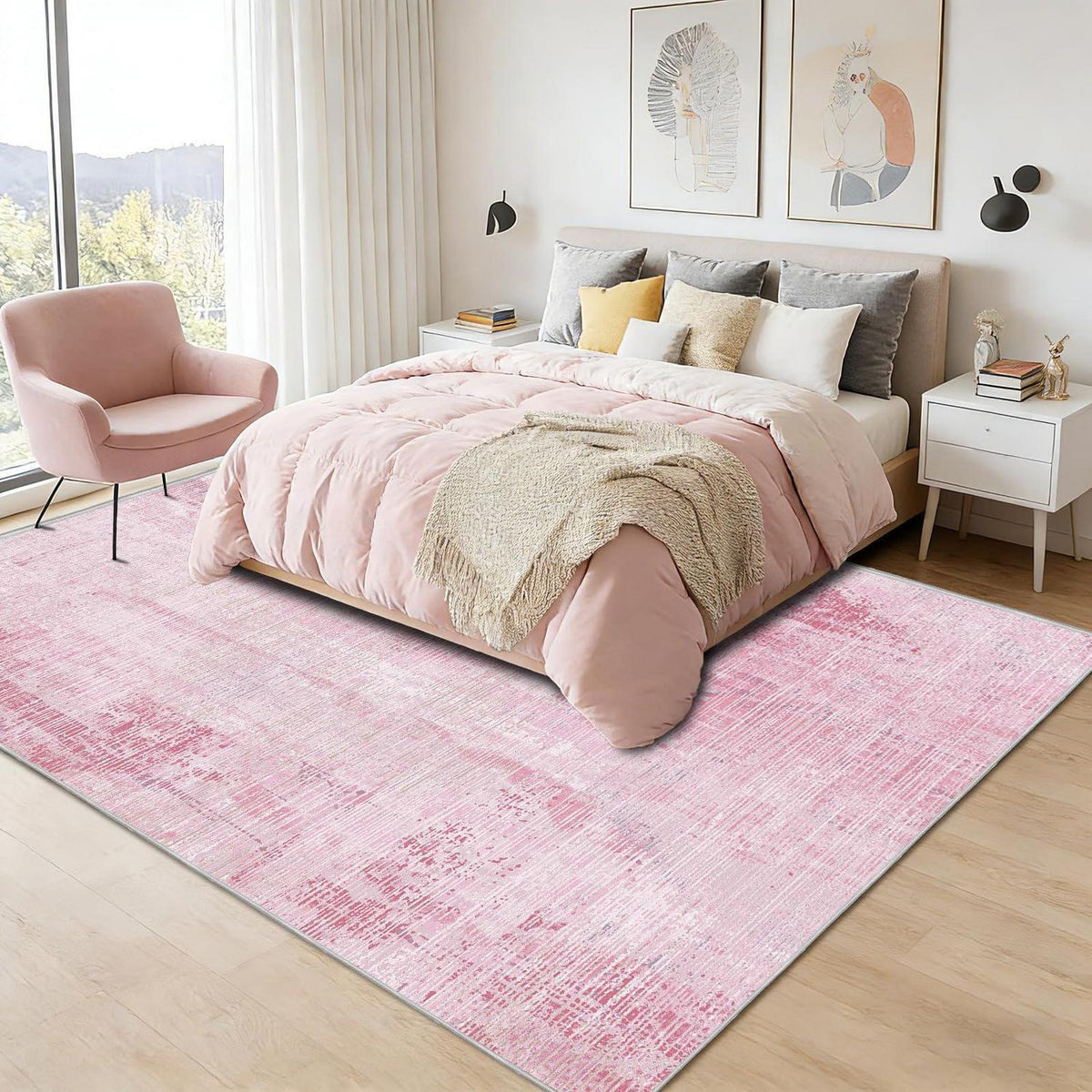 Rosa Vintage Teppich 200x300cm – Weicher Kurzflor für Wohnzimmer
