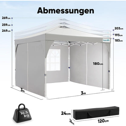 Faltpavillon 3x3m wasserdicht mit Seitenwänden & UV-Schutz