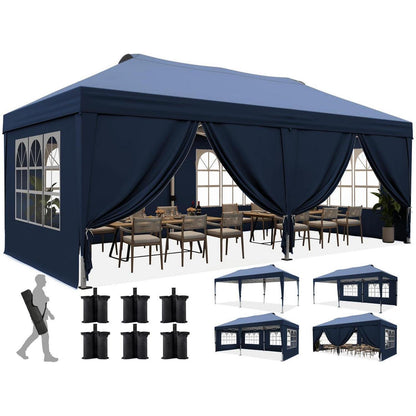 Faltpavillon 3x6m mit Seitenwänden & UV-Schutz – Blau