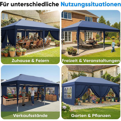 Faltpavillon 3x6m mit Seitenwänden & UV-Schutz – Blau