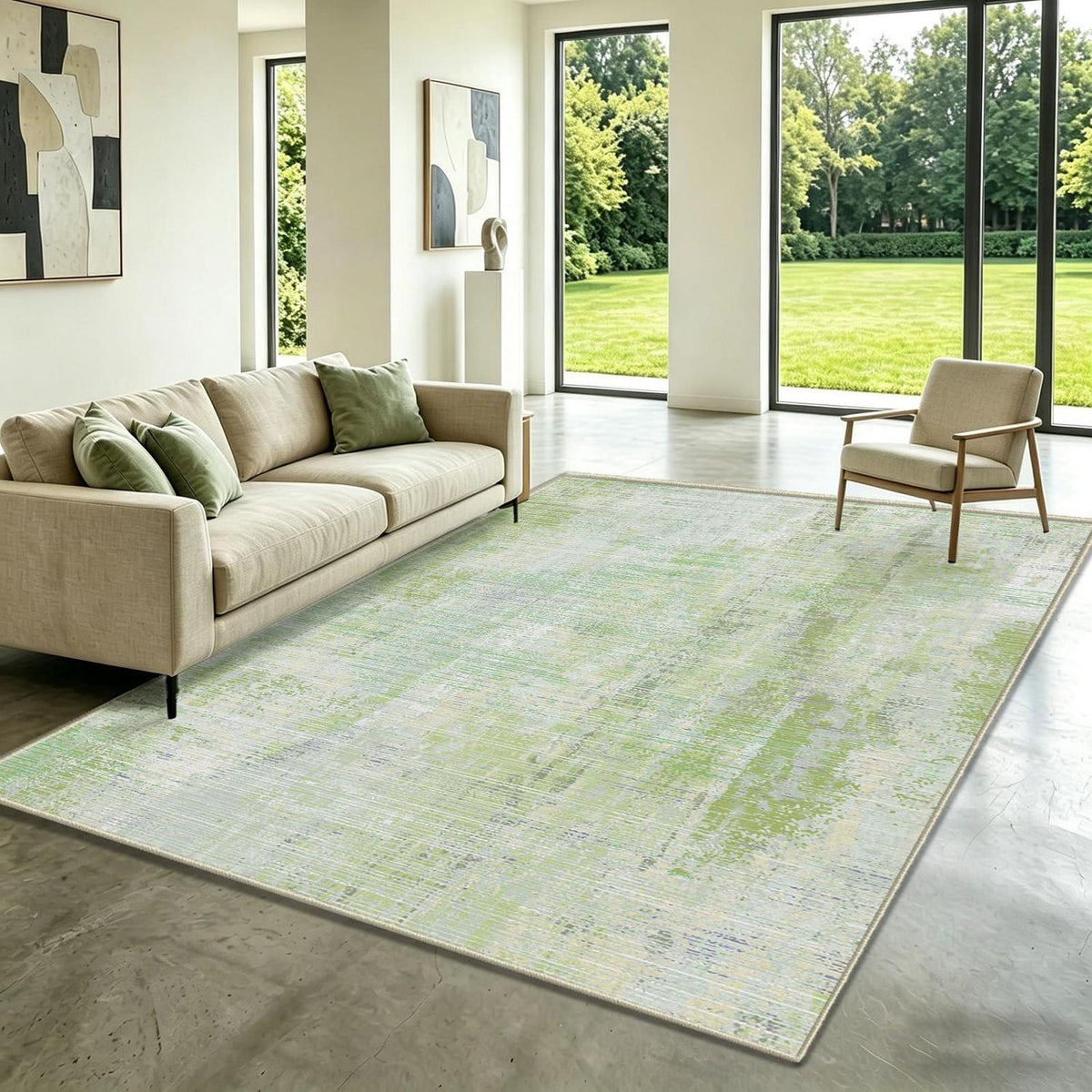 Grüner Teppich 200x300 cm – Waschbar, Rutschfest & Modern